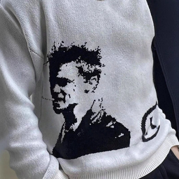 Φθινόπωρο και χειμώνας 2024 AliExpress Amazon πουλόβερ με σχέδιο κεφαλιού, υψηλής ποιότητας, πλεκτό πουλόβερ με στρογγυλή λαιμόκοψη, πουλόβερ με μακριά μανίκια, σετ