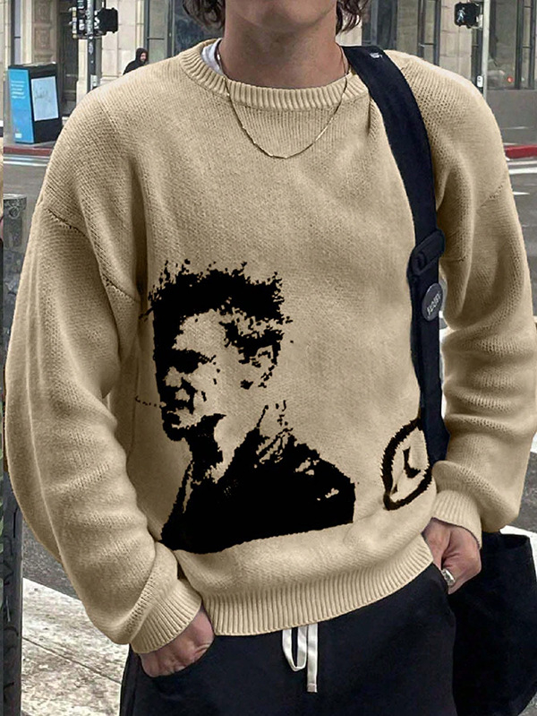 Pulover tricotat de înaltă calitate cu guler rotund, toamna și iarna 2024, cu model de cap de la AliExpress Amazon, lot de pulovere cu mânecă lungă