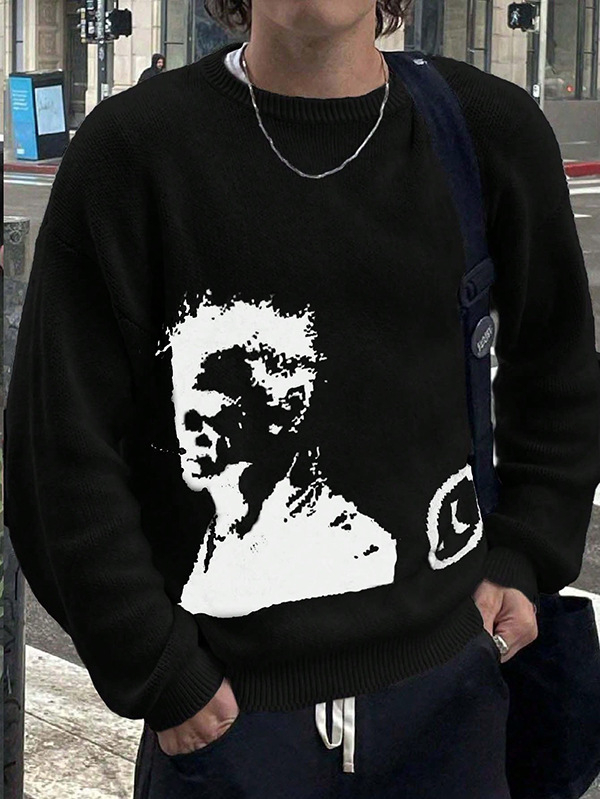 Pulover tricotat de înaltă calitate cu guler rotund, toamna și iarna 2024, cu model de cap de la AliExpress Amazon, lot de pulovere cu mânecă lungă