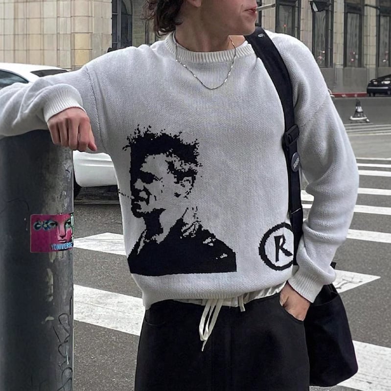 Pulover tricotat de înaltă calitate cu guler rotund, toamna și iarna 2024, cu model de cap de la AliExpress Amazon, lot de pulovere cu mânecă lungă