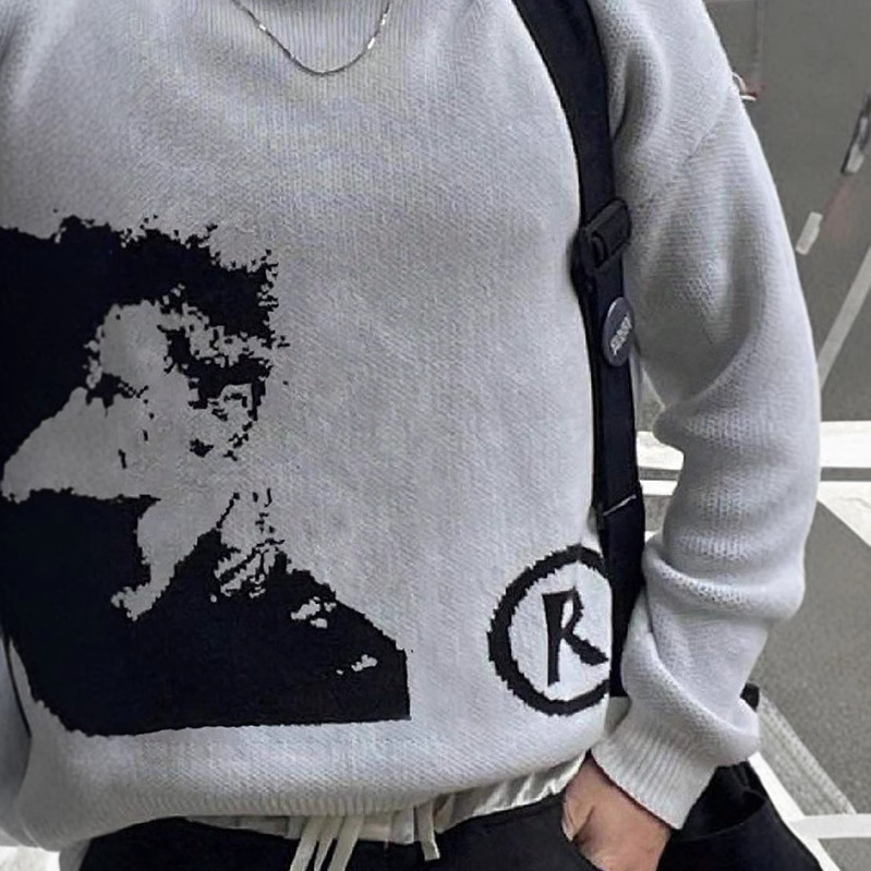 Pulover tricotat de înaltă calitate cu guler rotund, toamna și iarna 2024, cu model de cap de la AliExpress Amazon, lot de pulovere cu mânecă lungă