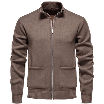 2024 Új Őszi és Téli Férfi Kötöttáru Kötöttáru Kabát Tiszta Színű Bársony Férfi Kardigán Állógallérral Kötöttáru Kötöttáru