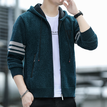 Jachetă de iarnă pentru bărbați, de înaltă calitate, cu glugă, căptușită cu fleece, tricotată, la modă