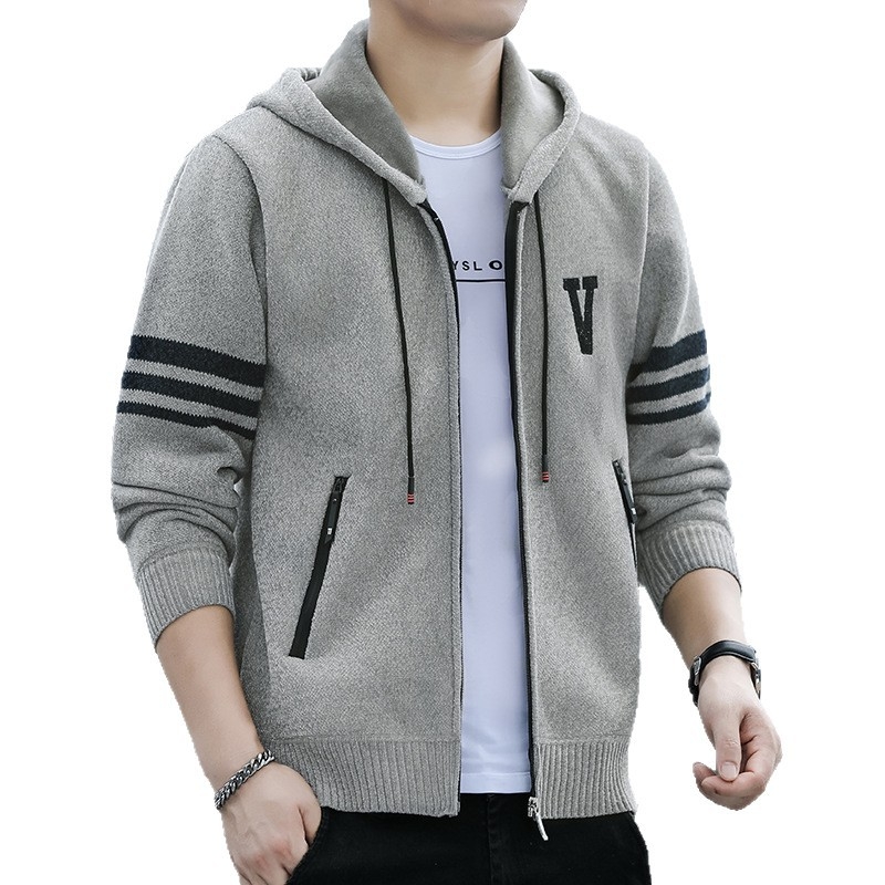 Jachetă de iarnă pentru bărbați, de înaltă calitate, cu glugă, căptușită cu fleece, tricotată, la modă