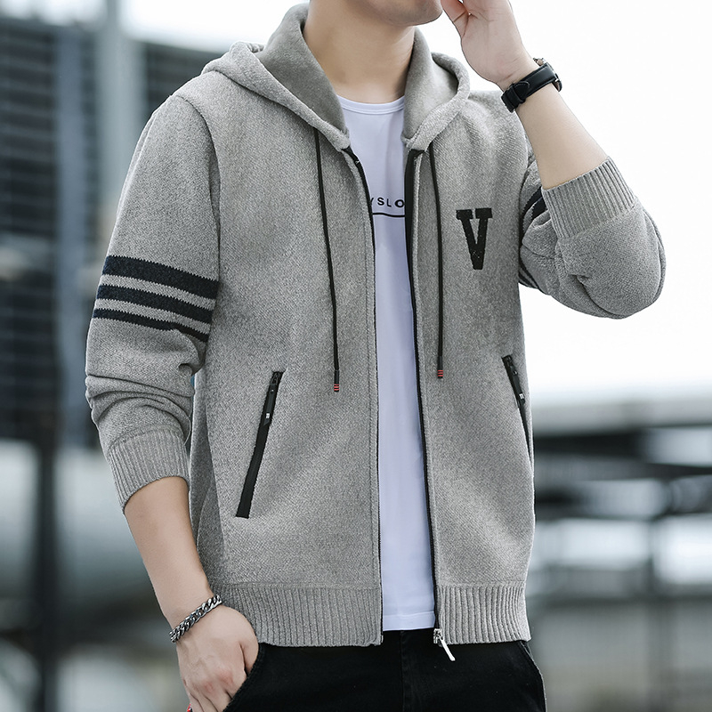 Jachetă de iarnă pentru bărbați, de înaltă calitate, cu glugă, căptușită cu fleece, tricotată, la modă