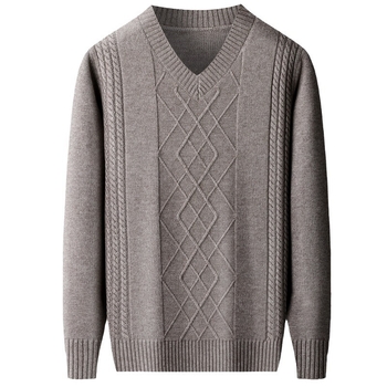 Iarnă nouă pentru bărbați, pulover cu guler inimă de pui, guler înalt, tricotaje casual jacquard retro cald cu guler în V, cămașă de bază pentru bărbați