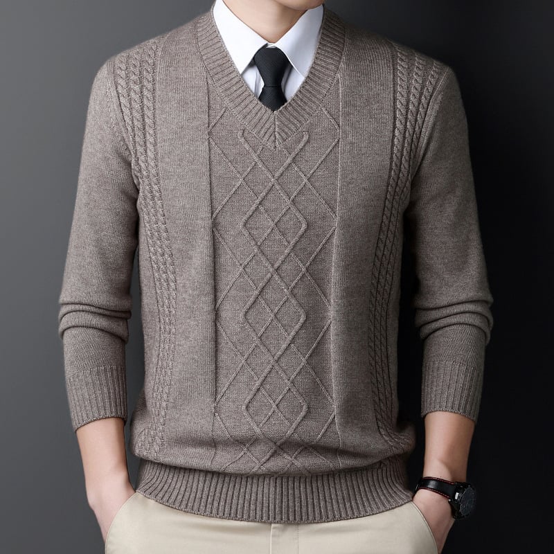 Iarnă nouă pentru bărbați, pulover cu guler inimă de pui, guler înalt, tricotaje casual jacquard retro cald cu guler în V, cămașă de bază pentru bărbați