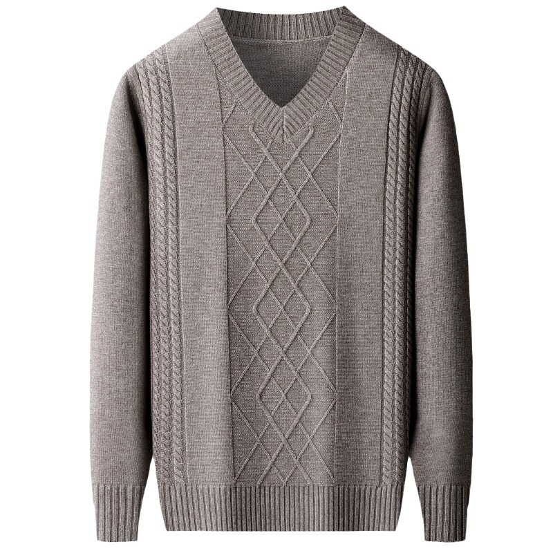 Iarnă nouă pentru bărbați, pulover cu guler inimă de pui, guler înalt, tricotaje casual jacquard retro cald cu guler în V, cămașă de bază pentru bărbați