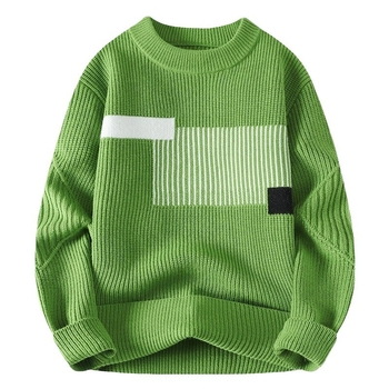 Japán stílusú kontrasztos színű férfi pulóver, új, kerek nyakú, férfi divatmárka, hongkongi stílusú, divatos, gyapjúbéléssel ellátott, vastagított férfi pulóver