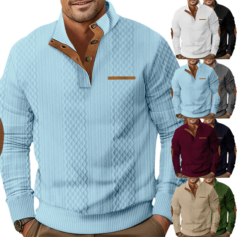 Határokon átnyúló amerikai új tavaszi és őszi európai méretű férfi kültéri lezser galléros hosszú ujjú jacquard kötött pulóver raktáron