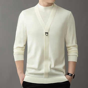 Bărbați primăvară și toamnă casual all-match top la modă fals pulover din două piese lumină lux de înaltă calitate toamnă și iarnă cămașă de bază