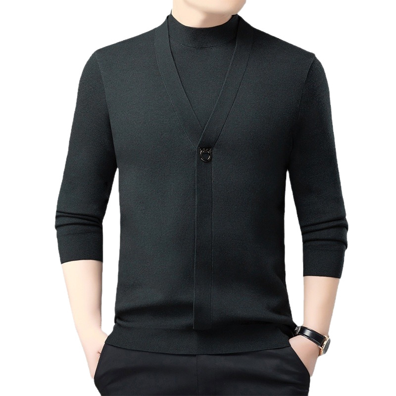 Bărbați primăvară și toamnă casual all-match top la modă fals pulover din două piese lumină lux de înaltă calitate toamnă și iarnă cămașă de bază