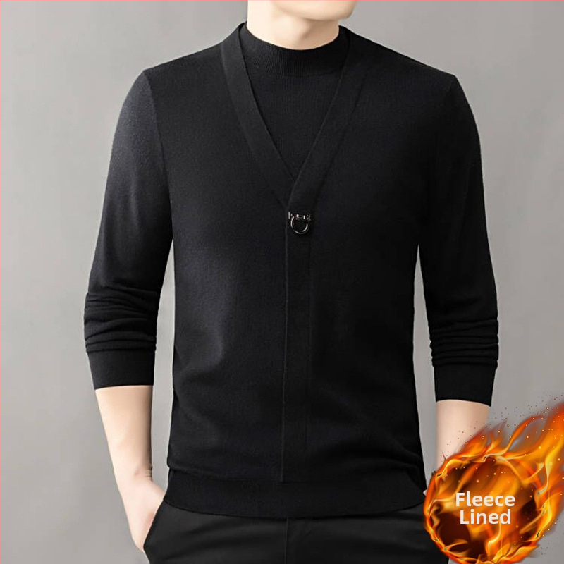 Bărbați primăvară și toamnă casual all-match top la modă fals pulover din două piese lumină lux de înaltă calitate toamnă și iarnă cămașă de bază