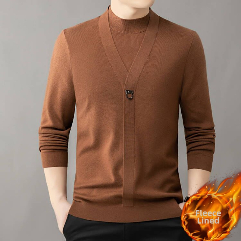 Bărbați primăvară și toamnă casual all-match top la modă fals pulover din două piese lumină lux de înaltă calitate toamnă și iarnă cămașă de bază