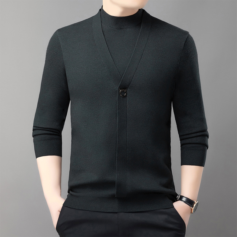 Bărbați primăvară și toamnă casual all-match top la modă fals pulover din două piese lumină lux de înaltă calitate toamnă și iarnă cămașă de bază