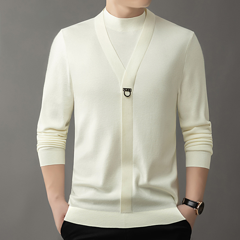 Bărbați primăvară și toamnă casual all-match top la modă fals pulover din două piese lumină lux de înaltă calitate toamnă și iarnă cămașă de bază