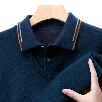 Vyrams skirtas vidutinio ir pagyvenusio amžiaus naujas, sutirštintas, netikras dviejų dalių tėčio žieminis megztinis, madingas šiltas megztinis, vyriškas Lel