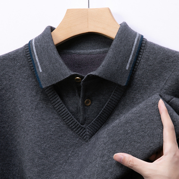 Vyrams skirtas vidutinio ir pagyvenusio amžiaus naujas, sutirštintas, netikras dviejų dalių tėčio žieminis megztinis, madingas šiltas megztinis, vyriškas Lel