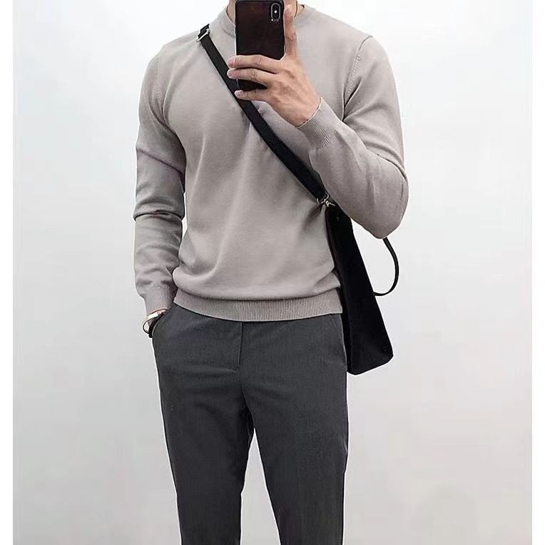 Pulover tricotat cu guler rotund pentru bărbați, stil coreean, slim fit, pentru toamnă și iarnă, 2024