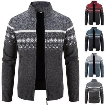 Pulover în stil coreean Cross-Overseas pentru bărbați, cu guler înalt și jacquard, stil casual, cardigan tricotat, producătorii pot adăuga