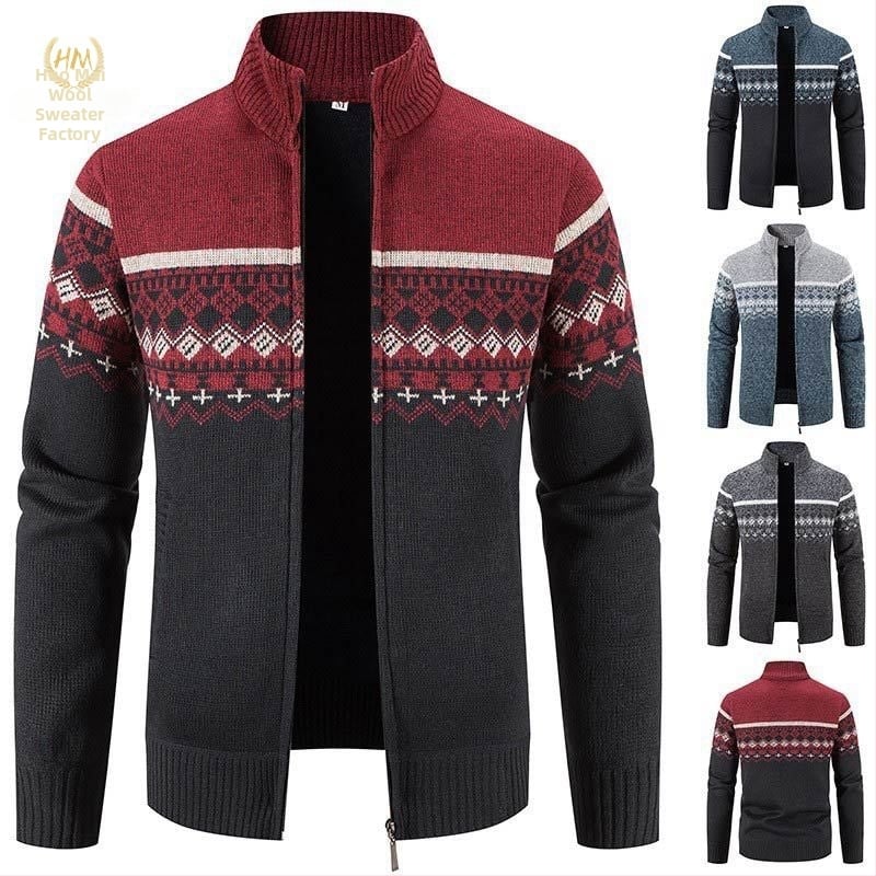 Pulover în stil coreean Cross-Overseas pentru bărbați, cu guler înalt și jacquard, stil casual, cardigan tricotat, producătorii pot adăuga