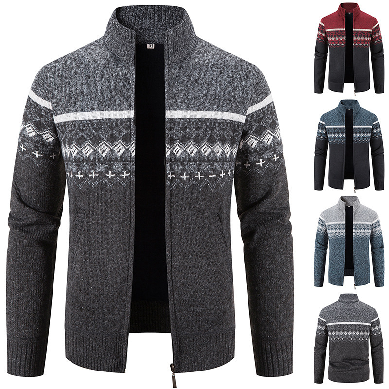 Pulover în stil coreean Cross-Overseas pentru bărbați, cu guler înalt și jacquard, stil casual, cardigan tricotat, producătorii pot adăuga