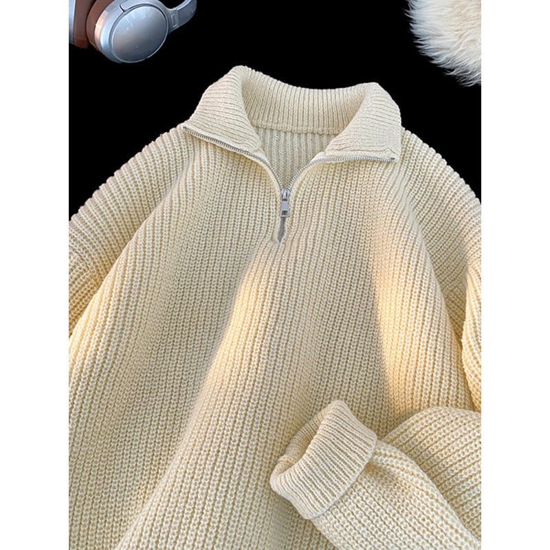 Pulover cu fermoar pe jumătate de culoare solidă americană pentru bărbați, toamna și iarna, stil retro lejer, all-match, pulover, jachetă pentru cupluri