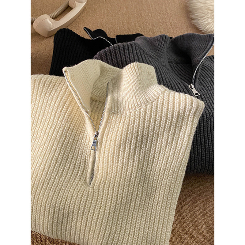 Pulover cu fermoar pe jumătate de culoare solidă americană pentru bărbați, toamna și iarna, stil retro lejer, all-match, pulover, jachetă pentru cupluri