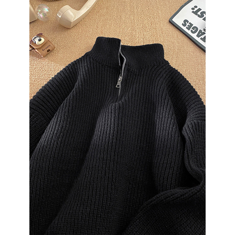 Pulover cu fermoar pe jumătate de culoare solidă americană pentru bărbați, toamna și iarna, stil retro lejer, all-match, pulover, jachetă pentru cupluri