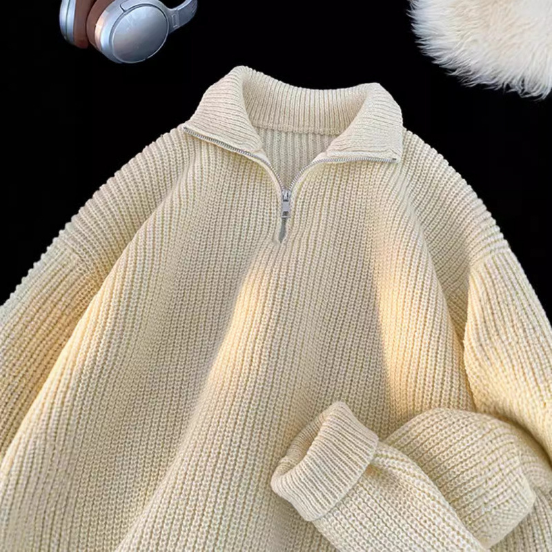 Pulover cu fermoar pe jumătate de culoare solidă americană pentru bărbați, toamna și iarna, stil retro lejer, all-match, pulover, jachetă pentru cupluri