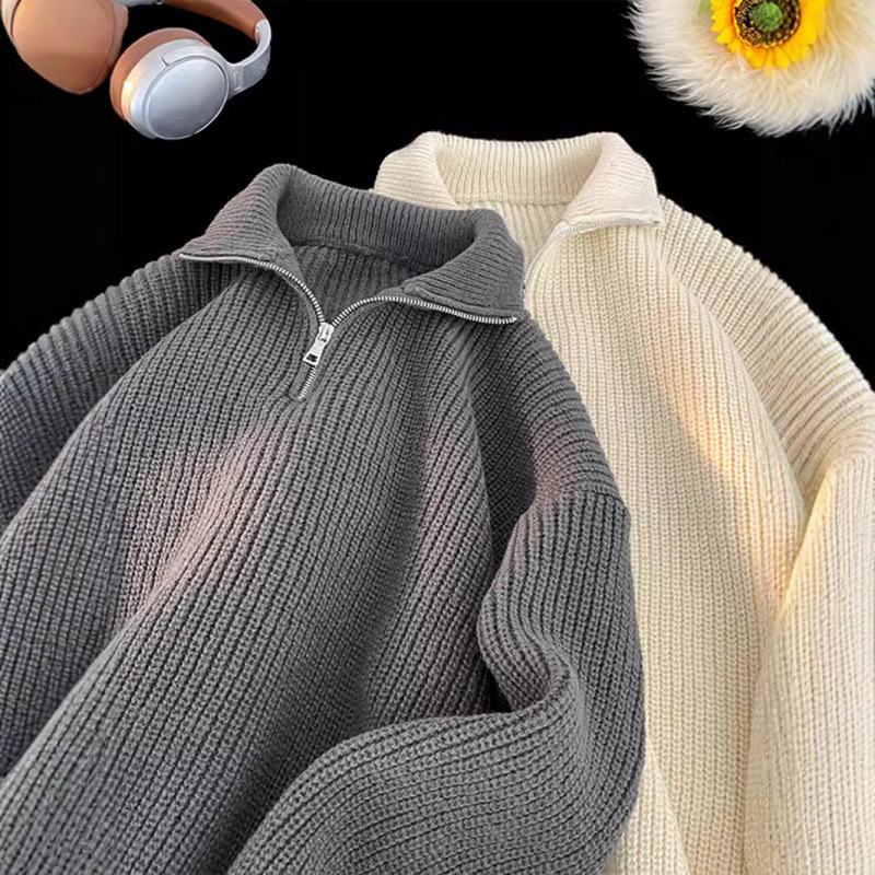 Pulover cu fermoar pe jumătate de culoare solidă americană pentru bărbați, toamna și iarna, stil retro lejer, all-match, pulover, jachetă pentru cupluri