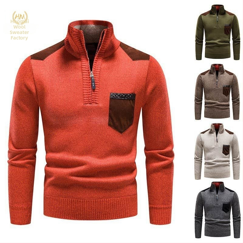 Jesenné a zimné topy zahraničného obchodu, pánske stojaté goliere, zahustené vlnené pletené pulóvre, plus tuk, vlnené topy pre väčšie veľkosti