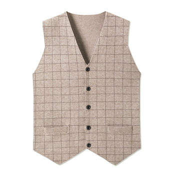 Madingas vyriškas kostiumas V formos iškirptės liemenė megzta sagų jaunikio pabrolio liemenė plonas languotas liemenė verslo biuro kostiumas