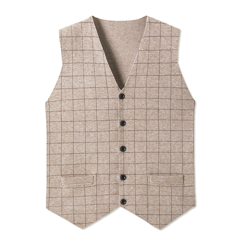 Madingas vyriškas kostiumas V formos iškirptės liemenė megzta sagų jaunikio pabrolio liemenė plonas languotas liemenė verslo biuro kostiumas