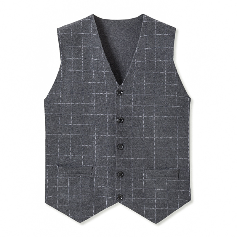 Madingas vyriškas kostiumas V formos iškirptės liemenė megzta sagų jaunikio pabrolio liemenė plonas languotas liemenė verslo biuro kostiumas