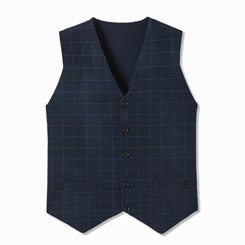 Madingas vyriškas kostiumas V formos iškirptės liemenė megzta sagų jaunikio pabrolio liemenė plonas languotas liemenė verslo biuro kostiumas