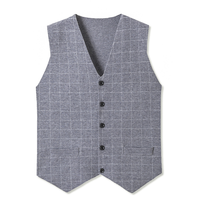 Madingas vyriškas kostiumas V formos iškirptės liemenė megzta sagų jaunikio pabrolio liemenė plonas languotas liemenė verslo biuro kostiumas