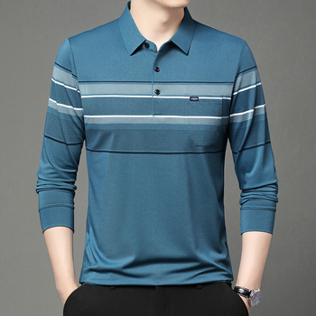 Vīriešu garpiedurkņu T-krekls ar rudens jaunu atloku polo kreklu tēta pusmūža ikdienas kabatas vectētiņa tops