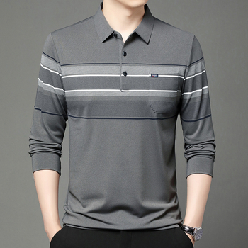 Vīriešu garpiedurkņu T-krekls ar rudens jaunu atloku polo kreklu tēta pusmūža ikdienas kabatas vectētiņa tops