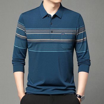 Vīriešu garpiedurkņu T-krekls ar rudens jaunu atloku polo kreklu tēta pusmūža ikdienas kabatas vectētiņa tops