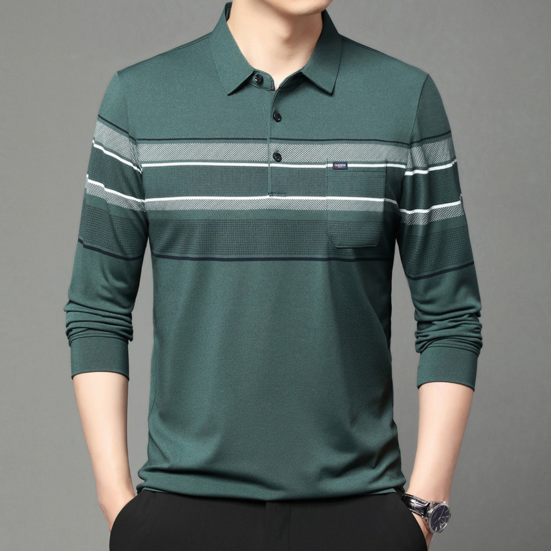Vyriški ilgomis rankovėmis marškinėliai su rudens atvartu, polo marškinėliai, tėčio vidutinio amžiaus laisvalaikio senelio palaidinė su kišenėmis