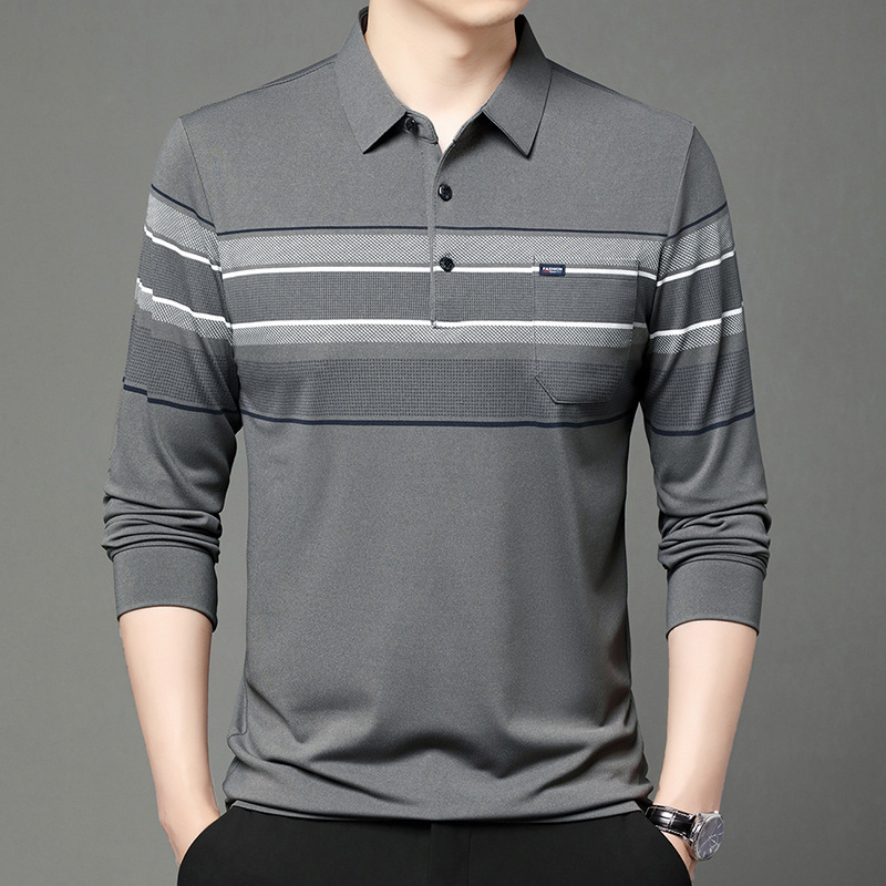 Vyriški ilgomis rankovėmis marškinėliai su rudens atvartu, polo marškinėliai, tėčio vidutinio amžiaus laisvalaikio senelio palaidinė su kišenėmis