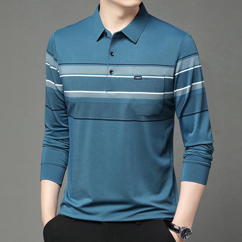 Vīriešu garpiedurkņu T-krekls ar rudens jaunu atloku polo kreklu tēta pusmūža ikdienas kabatas vectētiņa tops