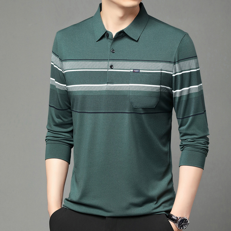 Vīriešu garpiedurkņu T-krekls ar rudens jaunu atloku polo kreklu tēta pusmūža ikdienas kabatas vectētiņa tops