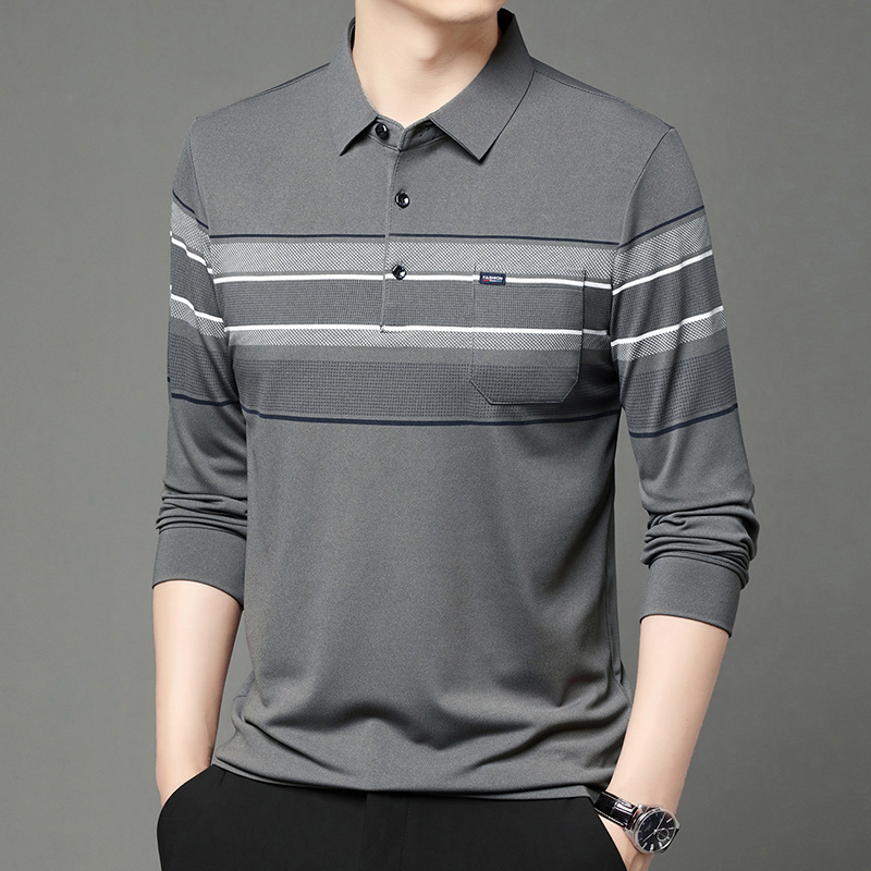 Vīriešu garpiedurkņu T-krekls ar rudens jaunu atloku polo kreklu tēta pusmūža ikdienas kabatas vectētiņa tops