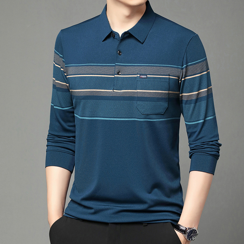 Vīriešu garpiedurkņu T-krekls ar rudens jaunu atloku polo kreklu tēta pusmūža ikdienas kabatas vectētiņa tops
