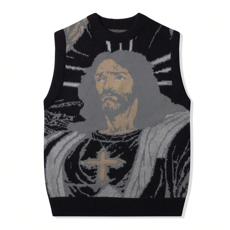 Európsky a americký cezhraničný sveter pre mužov a ženy, jesenná módna značka, okrúhly výstrih, anime, voľné pletené oblečenie pre mužov a ženy, párové tmavé graffiti