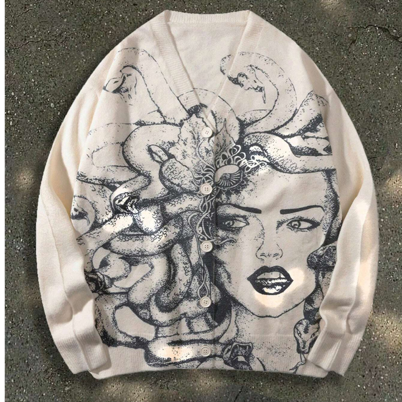 Európsky a americký cezhraničný sveter pre mužov a ženy, jesenná módna značka, okrúhly výstrih, anime, voľné pletené oblečenie pre mužov a ženy, párové tmavé graffiti