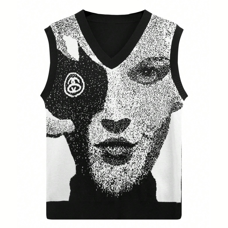 Európsky a americký cezhraničný sveter pre mužov a ženy, jesenná módna značka, okrúhly výstrih, anime, voľné pletené oblečenie pre mužov a ženy, párové tmavé graffiti