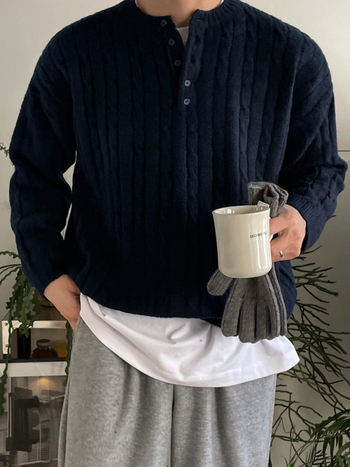 MYQ Henry Collar Twist Pullover kampsun meeste talvine laisk soe riietus Korea moodne lahtine kampsun